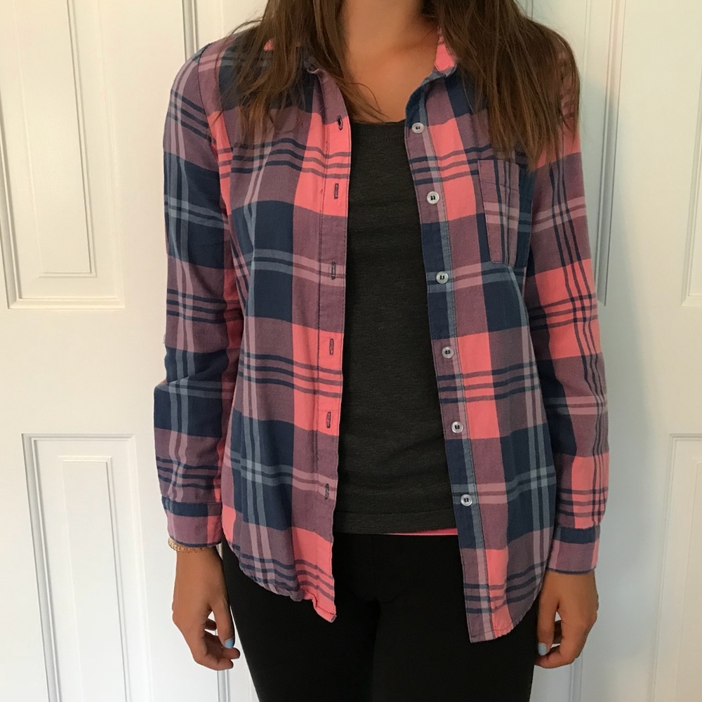 Plaid button up top